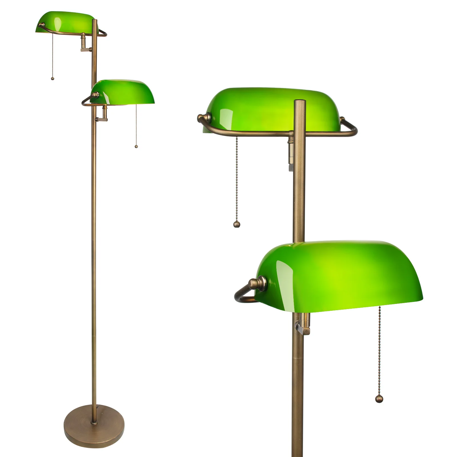Lampe de sol en verre vert pour les banquiers Lampe de sol vintage classique avec interrupteur à tirette pour la chambre à couch - Miniature 4