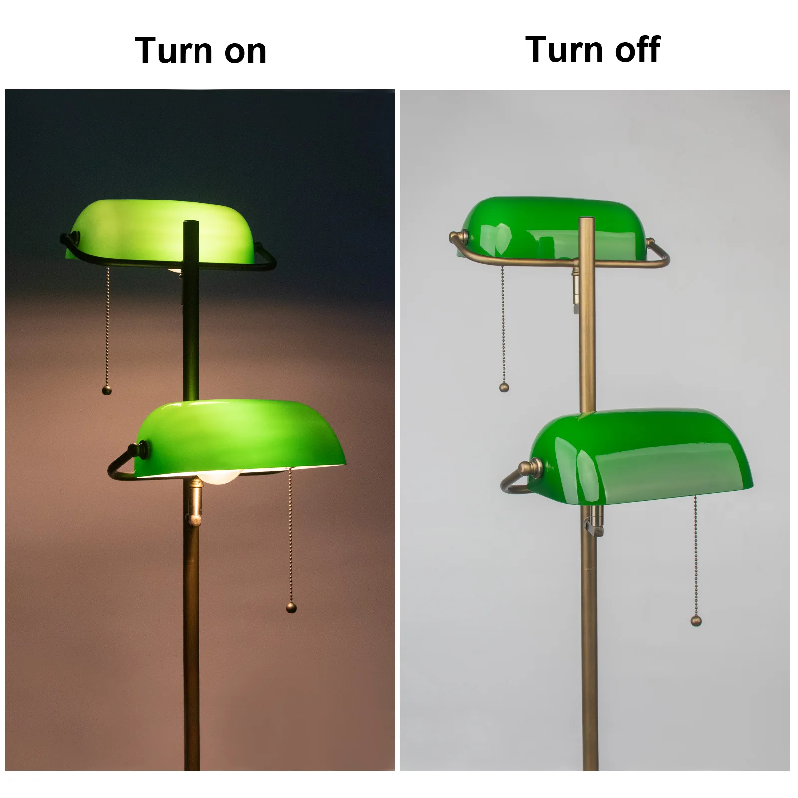 Lampe de sol en verre vert pour les banquiers Lampe de sol vintage classique avec interrupteur à tirette pour la chambre à couch - Miniature 5