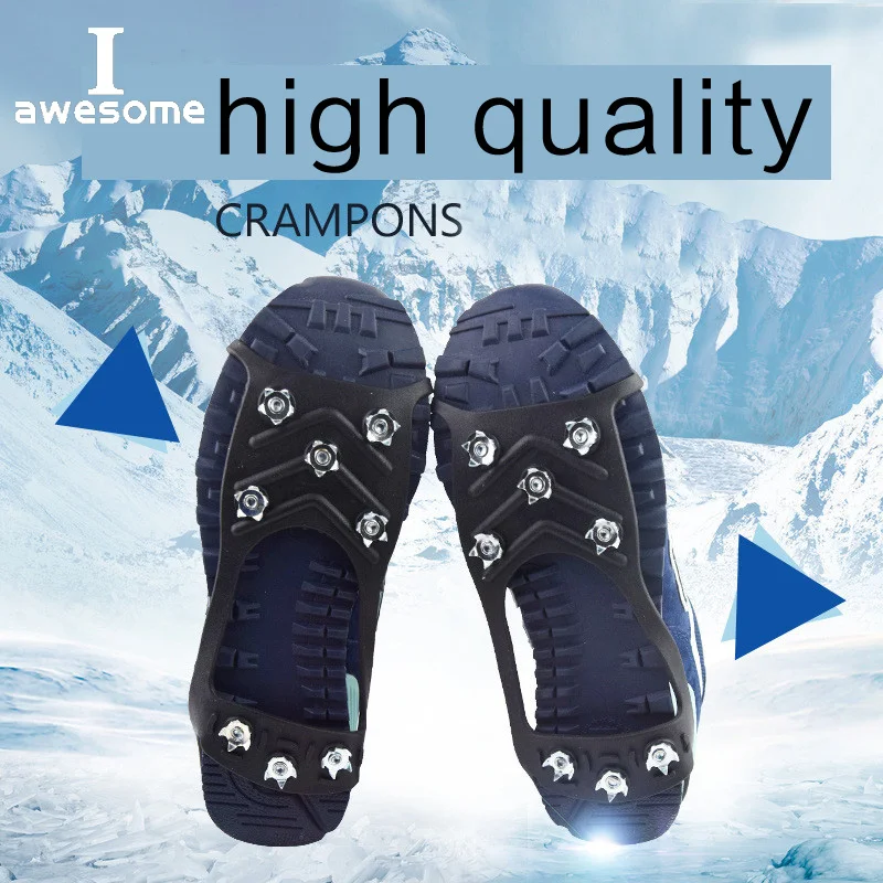 Pince à glace pour chaussures, crampons à neige, anti-alde, randonnée, pointes de traction, flotteurs de glace, 8 goujons - Image 1