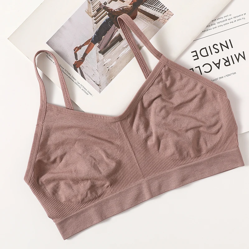 Femmes Push Up bustier tubulaire Sport sans couture soutiens - gorge sans coussinets haut court femme sans fil sous - vêtements couleur unie Sexy Lingerie intimes - Miniature 7