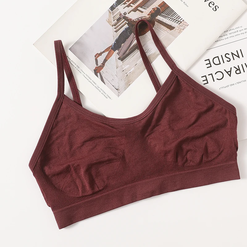Femmes Push Up bustier tubulaire Sport sans couture soutiens - gorge sans coussinets haut court femme sans fil sous - vêtements couleur unie Sexy Lingerie intimes - Miniature 17