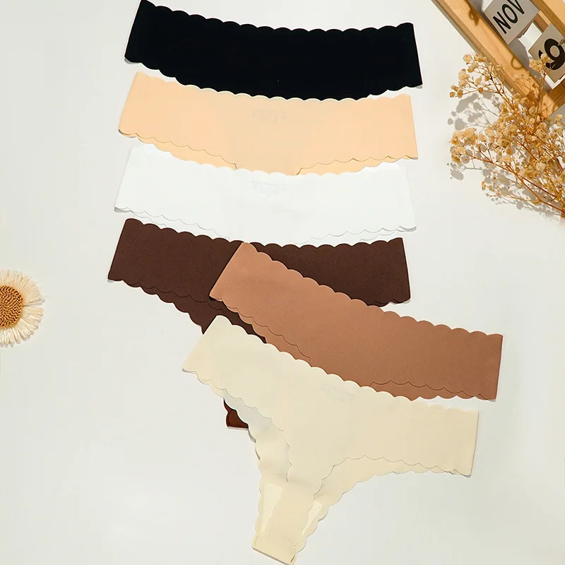 Invisible Seamless Thong - Women's High Elastic Yoga Ruffled Trim Low - Waist Sexy Sports Briefs - Miniature 3