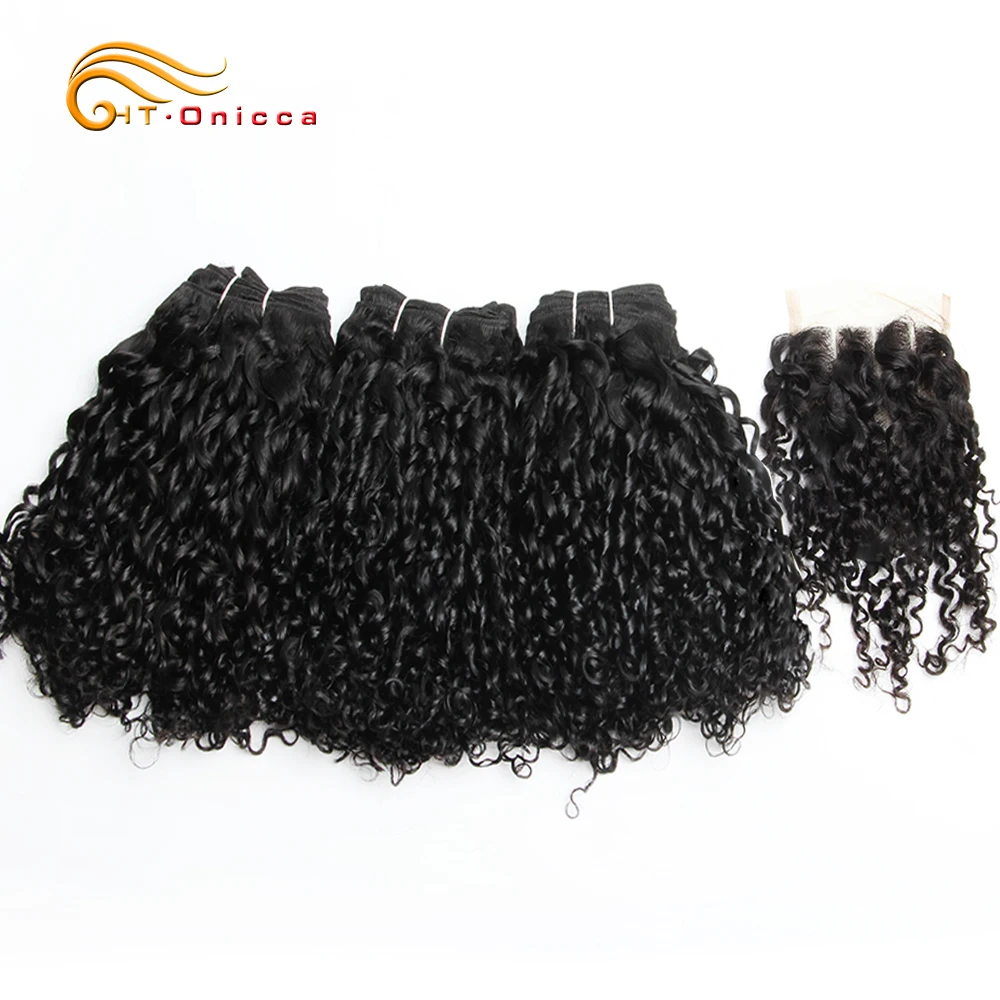 Mèches Brésiliennes Naturelles Remy avec Closure, Cheveux Humains, Couleur Blond Ombré 1B 30, Boucles Pixie, 240 g/Lot, 3 Lots - Miniature 8