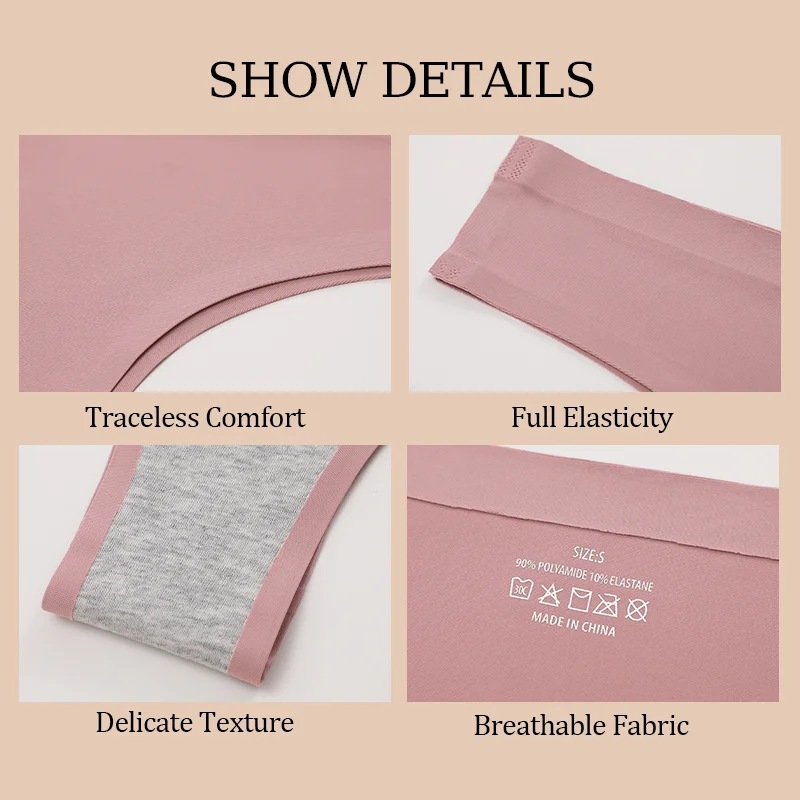 3 pièces sans couture Maillard culotte Ultra - mince culotte brésilienne femmes glace sous - vêtements en soie culotte Sexy taille basse string femme solide - Miniature 3