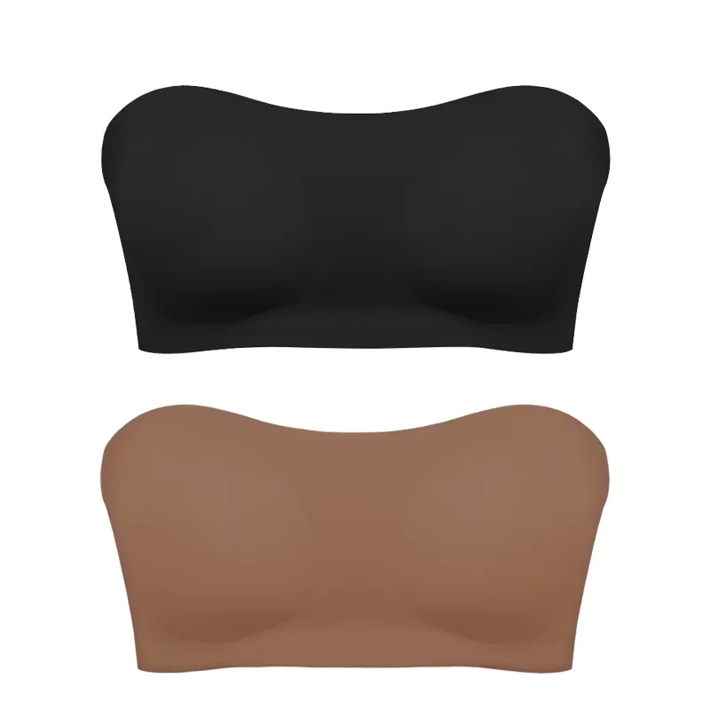 Soutien - gorge sans bretelles sans couture pour femmes, rembourré amovible, haut en soie glacée douce, sous - vêtements sans bretelles, sûr, antidérapant, Push Up, haut tubulaire Sexy - Miniature 11