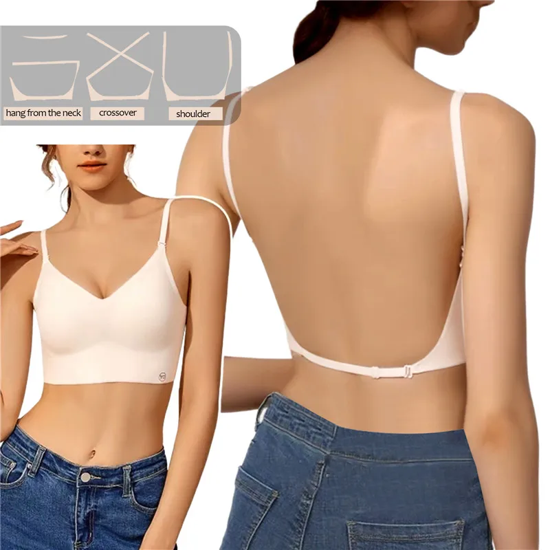 Soutien - gorge Push Up Invisible, dos nu, Sexy, pour femmes, coupe basse, plongeant, dos ouvert, sous - vêtements de mariage, Lingerie sans couture, 2024 - Miniature 8