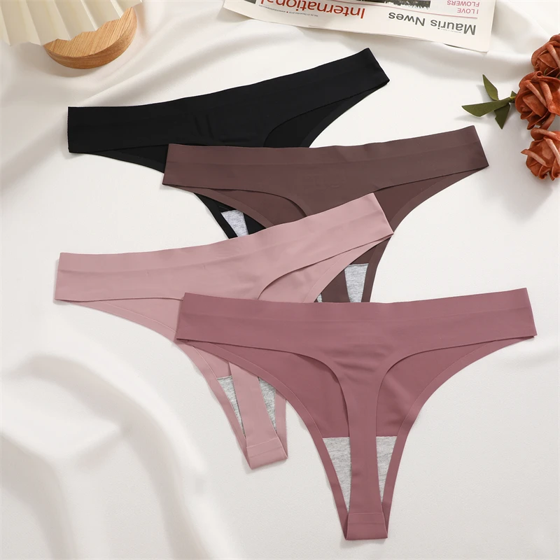 Sous - vêtements sans couture ultra - minces pour femmes, culottes invisibles, tongs de glace sexy, bikini taille basse respirant, lingerie extensible, 4 pièces - Miniature 4