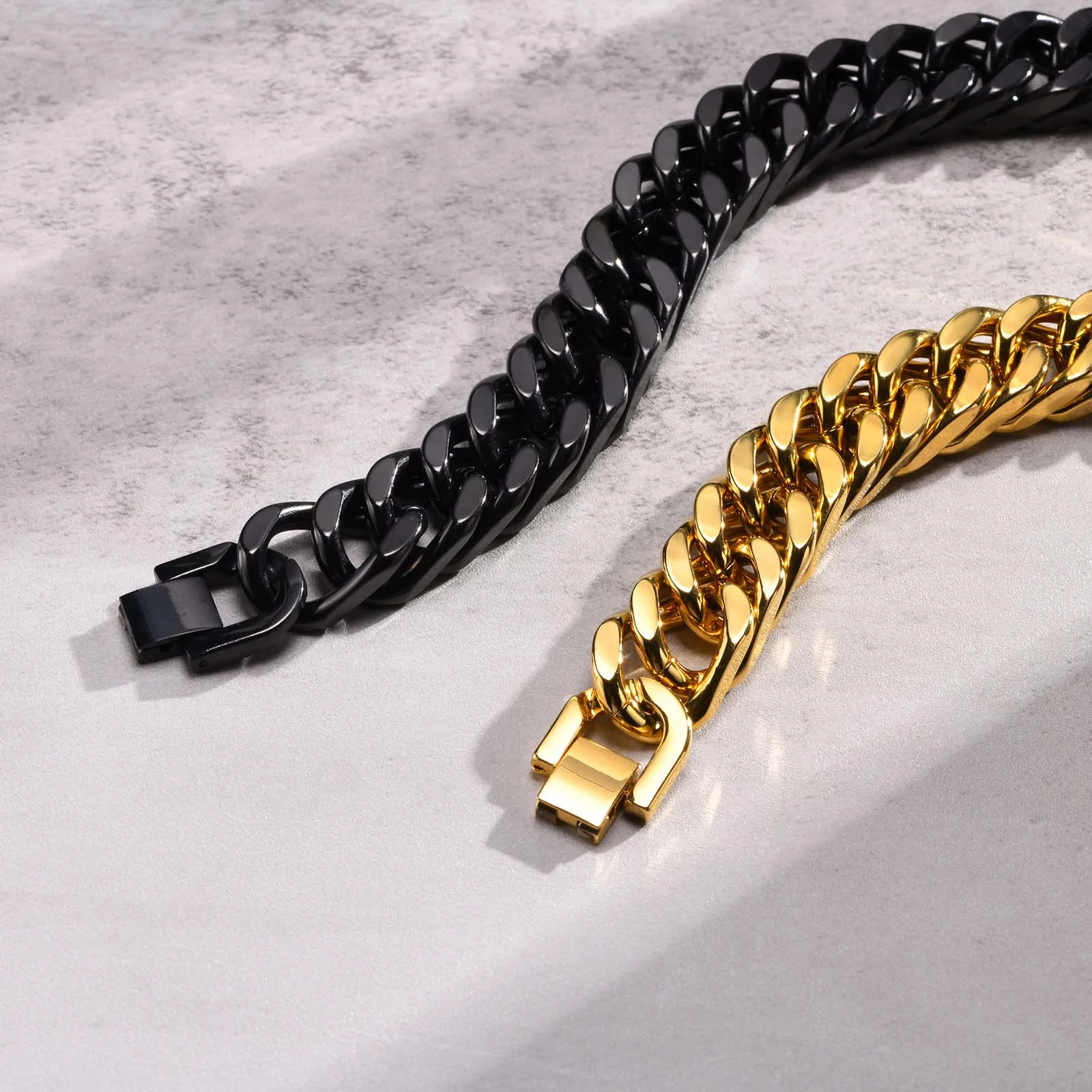 Vnox - Bracelets cubains en acier inoxydable pour hommes, 10/12/15mm de largeur, bijoux hip hop pour garçons - Miniature 5