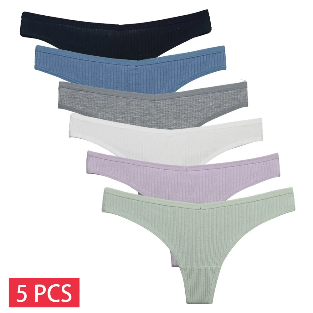 5 pièces/ensemble femmes coton tongs culottes Sexy taille basse string dames Lingerie brésilienne filles respirant intimes Bikini - Miniature 10