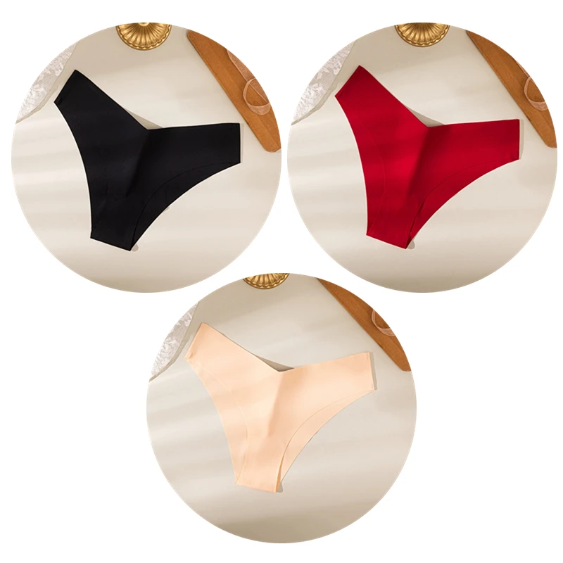 TrowBridge 3 pièces/ensemble culottes pour femmes sous - vêtements sans couture coupe en V Lingerie respirante slips en Satin de soie sous - vêtements de sport confortables - Miniature 16