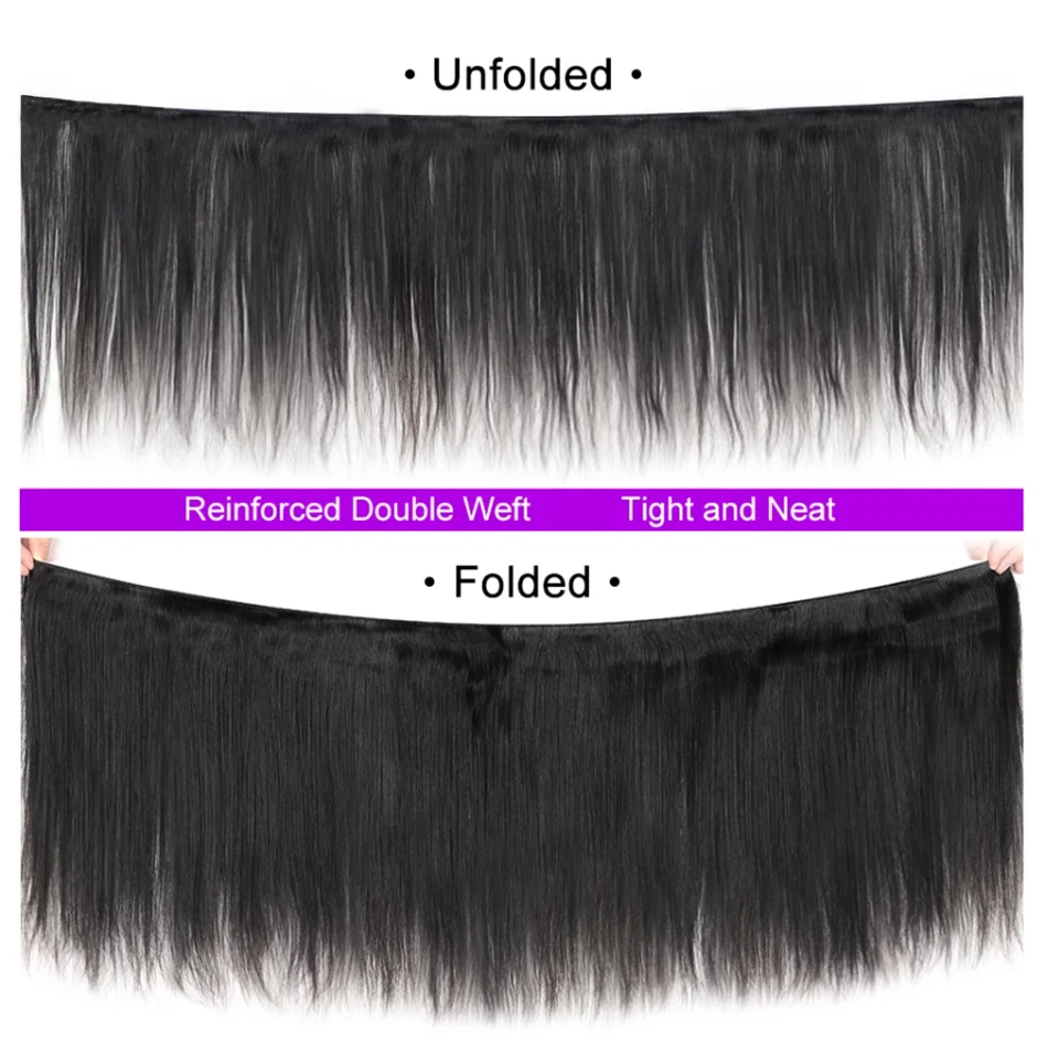 Paquets droits de cheveux humains d'os avec des paquets brésiliens droits d'armure de tissage de dentelle frontale 13x4 avec la fermeture 4x4 avec des paquets - Miniature 4