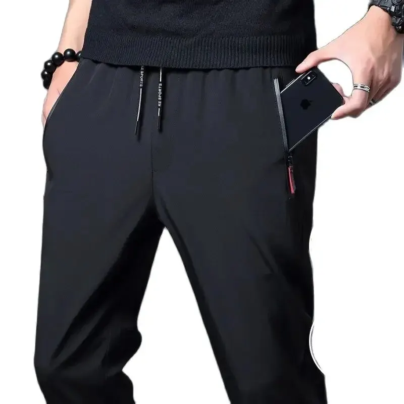 Pantalon décontracté pour hommes, coupe droite, Slim, taille élastique, survêtement coréen classique, bleu, noir, gris, marque masculine, grande taille - Miniature 6