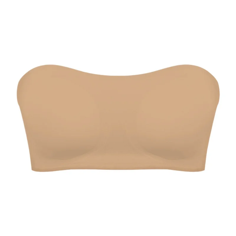 Soutien - gorge sans bretelles sans couture pour femmes, rembourré amovible, haut en soie glacée douce, sous - vêtements sans bretelles, sûr, antidérapant, Push Up, haut tubulaire Sexy - Miniature 19