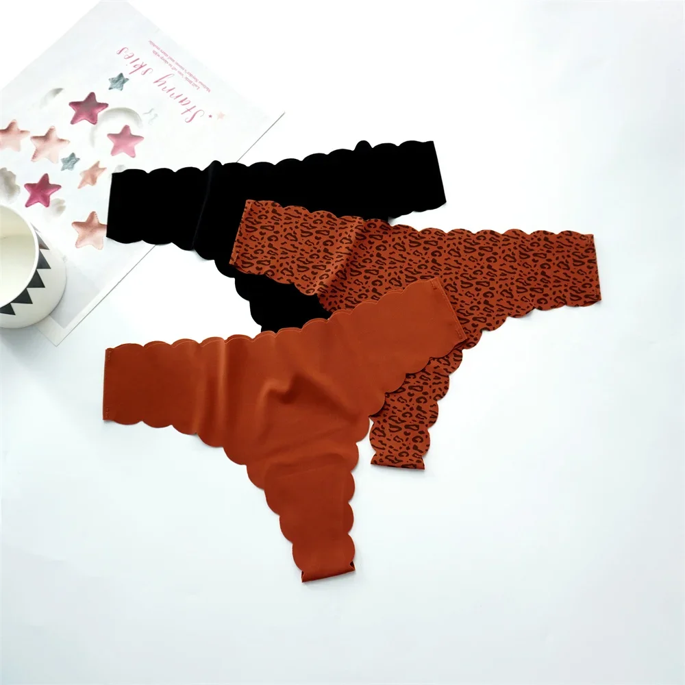 String en soie glacée pour femmes, 3 pièces/paquet, Super léger, sans couture, Lingerie Sexy, sous - vêtements, séchage rapide, culotte string, Tangas - Miniature 2