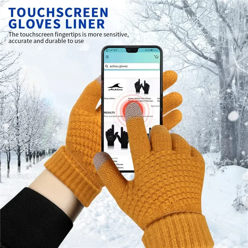 Gants chauds d'hiver pour écran tactile pour femmes et hommes, mitaines en tricot classiques extensibles, en laine, doigt complet, pour cyclisme en plein air, conduite - pas cher - livraison - Miniature 5