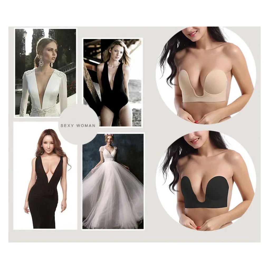 Soutien - gorge Push Up Invisible en Silicone, sans bretelles, robe de soirée de mariage, soutien - gorge collant, brassière respirante, sous - vêtements en U profond - Miniature 4