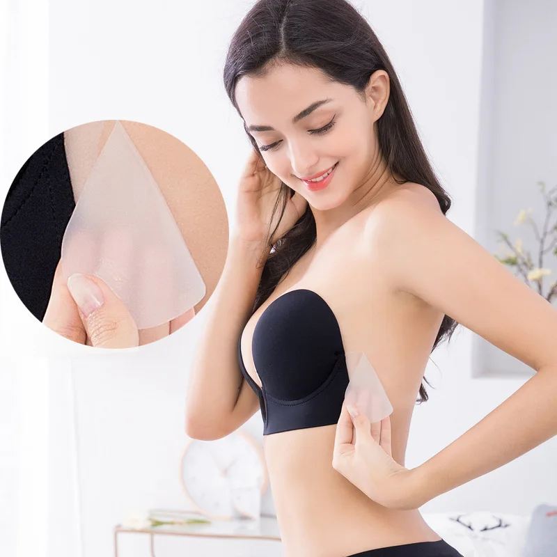 Invisible Push Up Bra Strapless Bras Dress Wedding Party Sticky Self - adhesive Silicone Brassiere Breathable Deep U Bra Underwear - Miniature 6