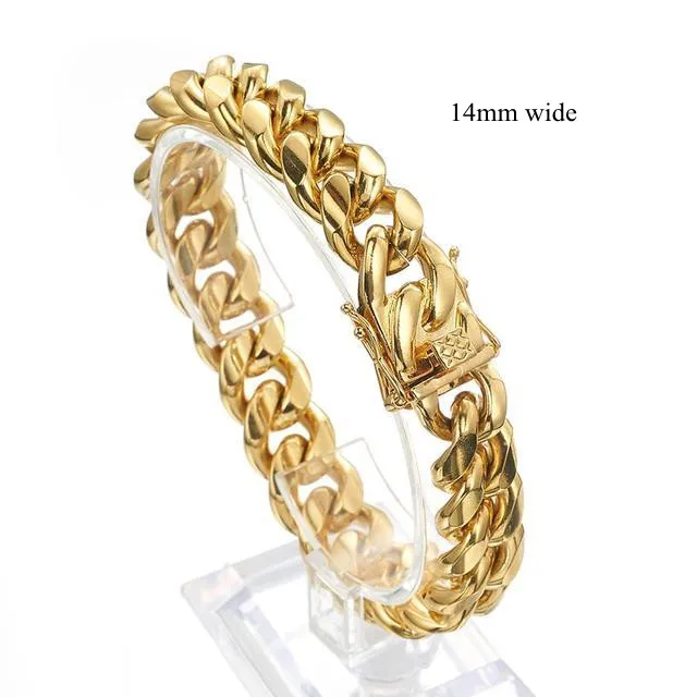 Bracelet en acier inoxydable couleur or/or Rose, chaîne à maillons cubains, bijoux 7 - 11 pouces pour hommes et femmes, 8/10/12/14/16/18mm - Miniature 11