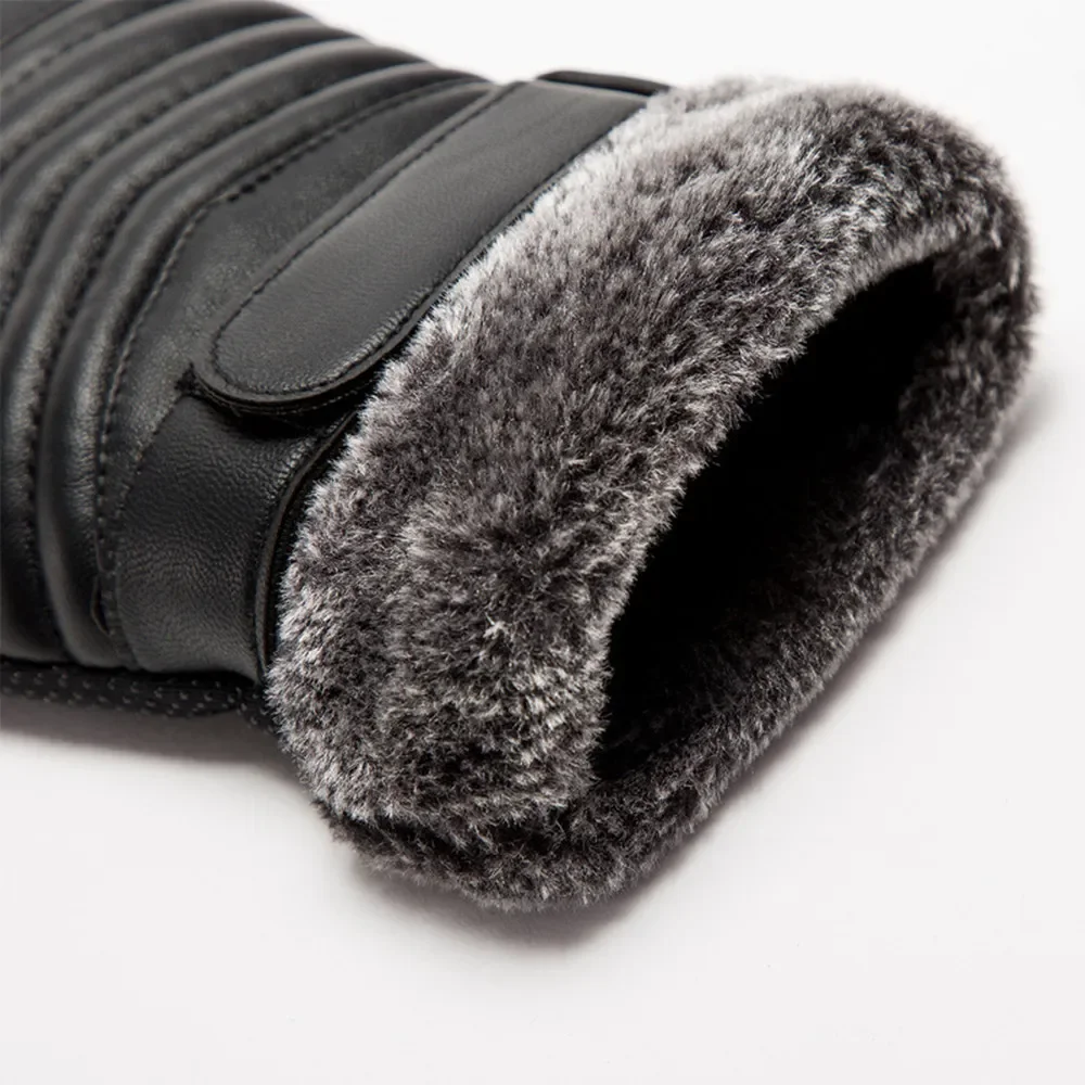 Gants D'hiver HOMMES Fourrure Bouche En Peluche Isolation Gants En Plein Air Vélo Moto PU Écran Tactile Coton Gants - pas cher - livraison - Miniature 3