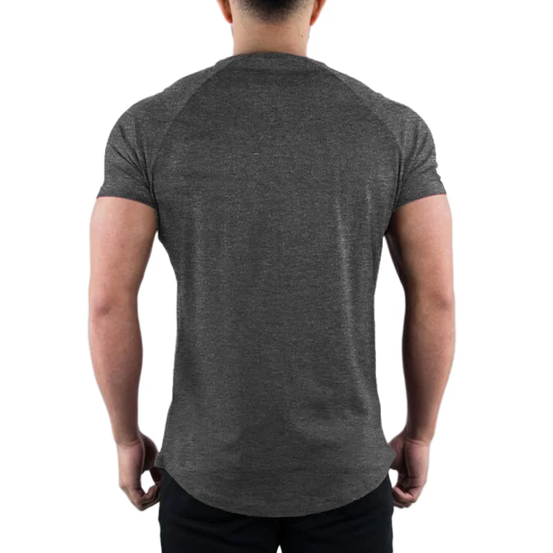 T-shirt de gymnastique en coton pour hommes, vêtements de Fitness d'été, col rond, manches courtes, coupe cintrée, musculation, entraînement - Miniature 3
