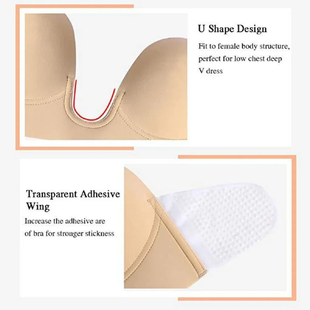 Soutien - gorge Push Up Invisible en Silicone, sans bretelles, robe de soirée de mariage, soutien - gorge collant, brassière respirante, sous - vêtements en U profond - Miniature 6