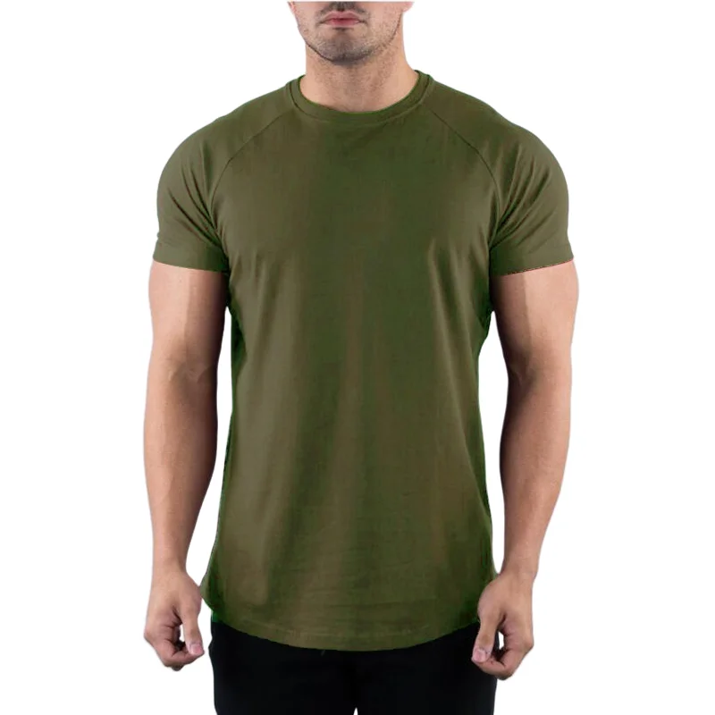 T-shirt de gymnastique en coton pour hommes, vêtements de Fitness d'été, col rond, manches courtes, coupe cintrée, musculation, entraînement - Miniature 4