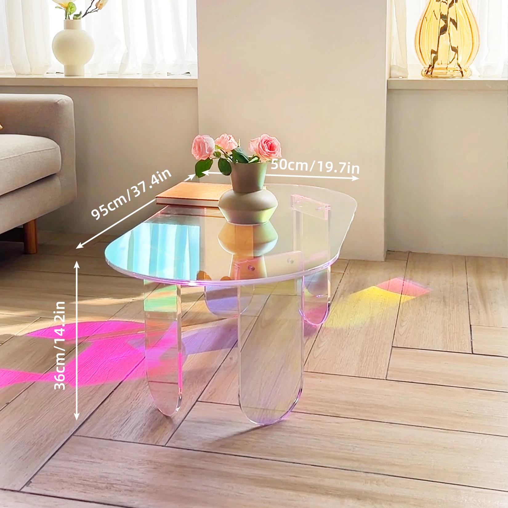 Table basse en acrylique, table d'appoint en acrylique irisé, table d'appoint en acrylique coloré 37,4 po (L) x 19,7 po (L) x 14,2 po (H) - Miniature 5