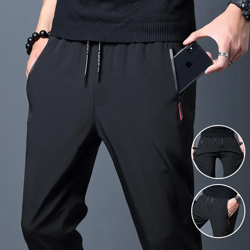 Pantalon décontracté pour hommes, coupe droite, Slim, taille élastique, survêtement coréen classique, bleu, noir, gris, marque masculine, grande taille - Image 1