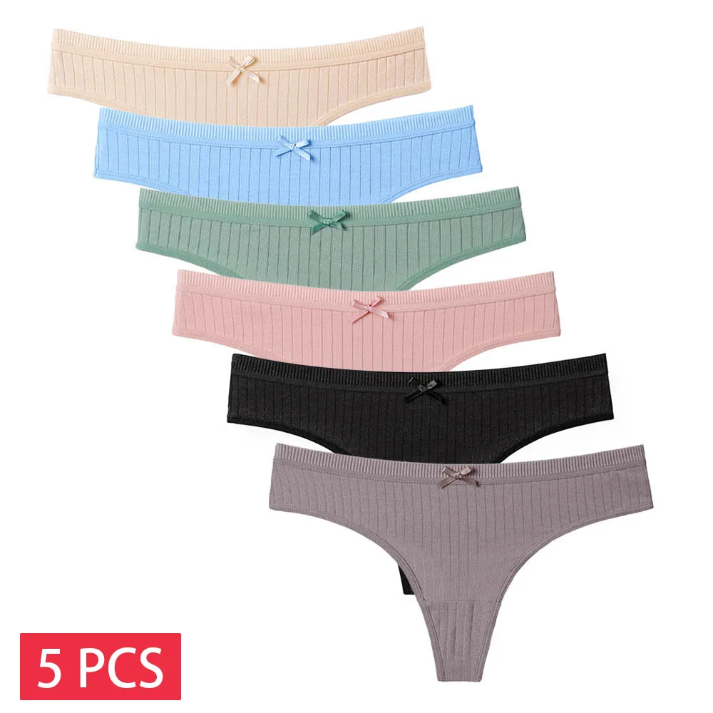 5 pièces/ensemble femmes coton tongs culottes Sexy taille basse string dames Lingerie brésilienne filles respirant intimes Bikini - Miniature 22