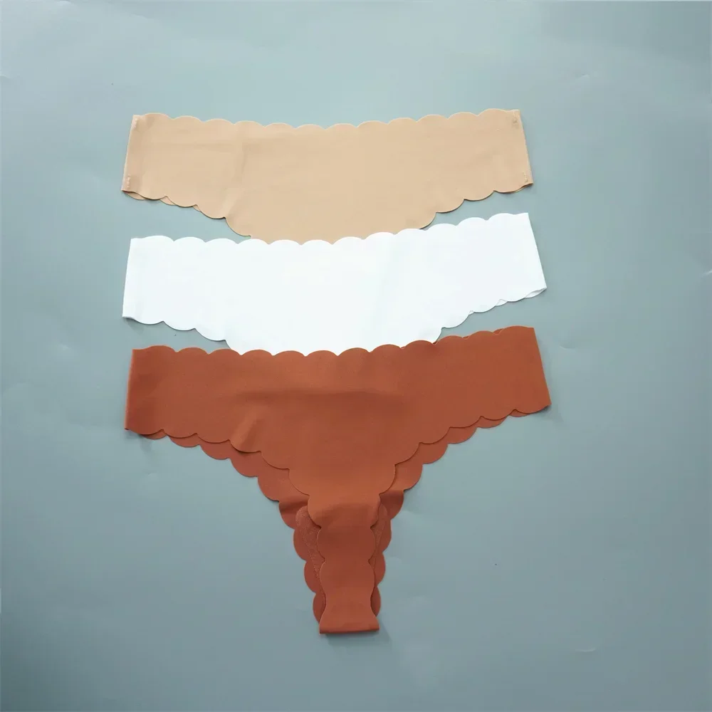 String en soie glacée pour femmes, 3 pièces/paquet, Super léger, sans couture, Lingerie Sexy, sous - vêtements, séchage rapide, culotte string, Tangas - Miniature 11