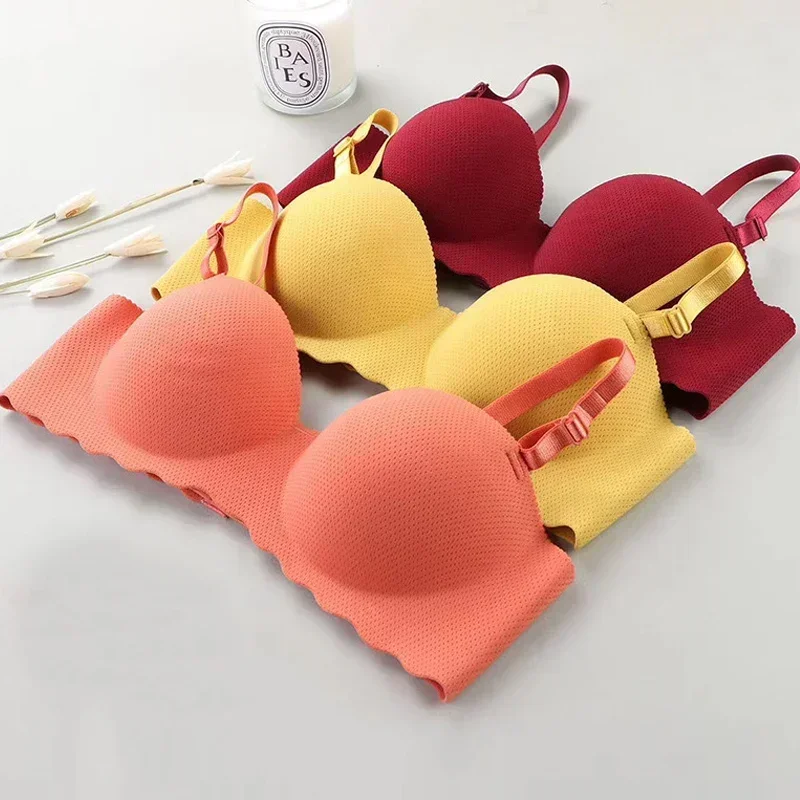 Soutien - gorge Sexy Push Up sous - vêtements sans couture femmes couleur unie sans fil Lingerie Feamle une pièce rassembler bretelles convertibles brassière - Miniature 2