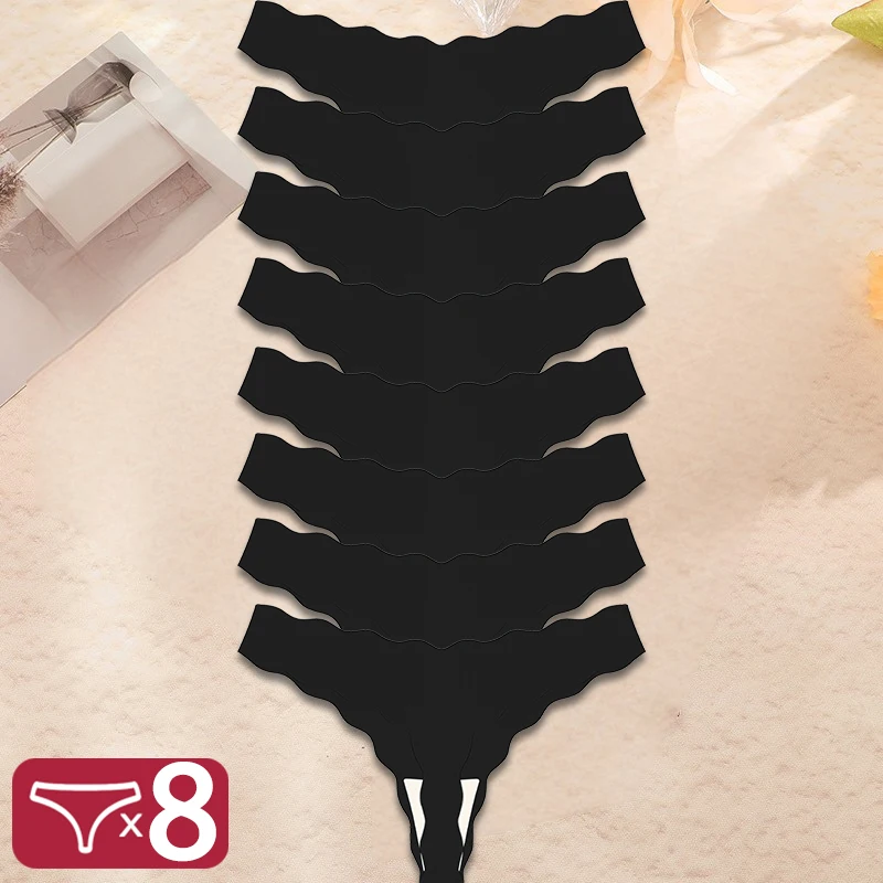 8 pièces Lingerie Sexy femmes culottes sans couture glace soie string femme sous - vêtements pour femmes élasticité tongs Secret G - String - Miniature 12