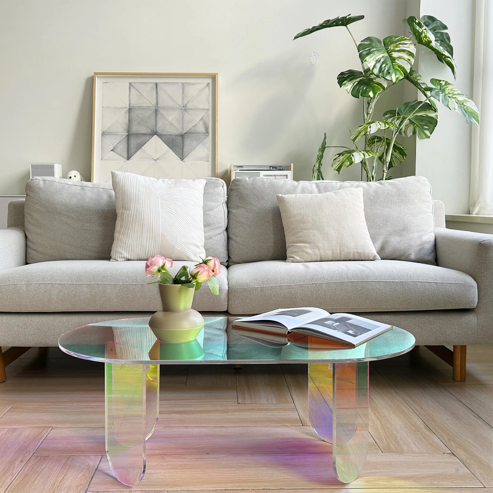 Table basse en acrylique, table d'appoint en acrylique irisé, table d'appoint en acrylique coloré 37,4 po (L) x 19,7 po (L) x 14,2 po (H) - Miniature 4