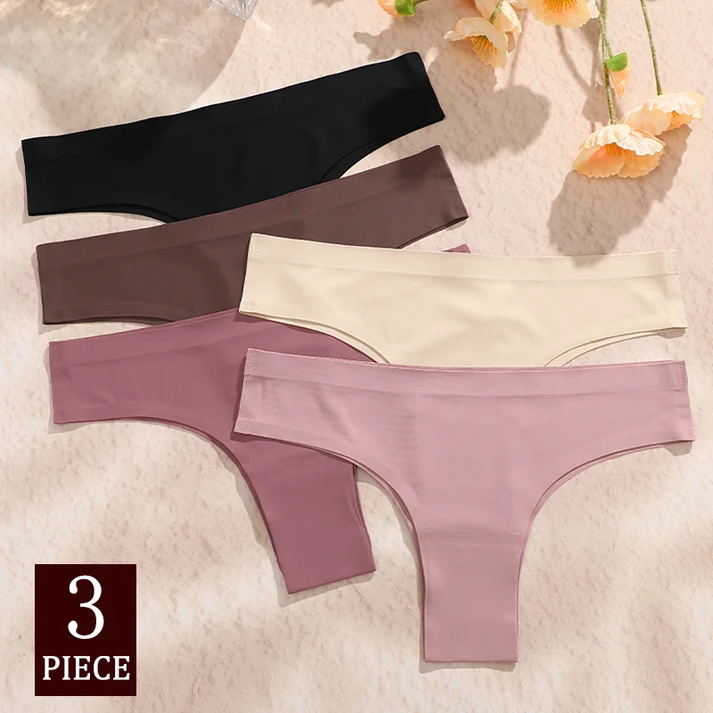 3 pièces sans couture Maillard culotte Ultra - mince culotte brésilienne femmes glace sous - vêtements en soie culotte Sexy taille basse string femme solide - Image 1