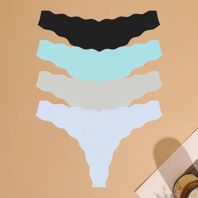 Sous - vêtements en tricot sans couture pour femmes, culotte Ultra douce, Sexy, respirant, solide, taille basse, string extensible, t - back, 4 pièces - Miniature 7