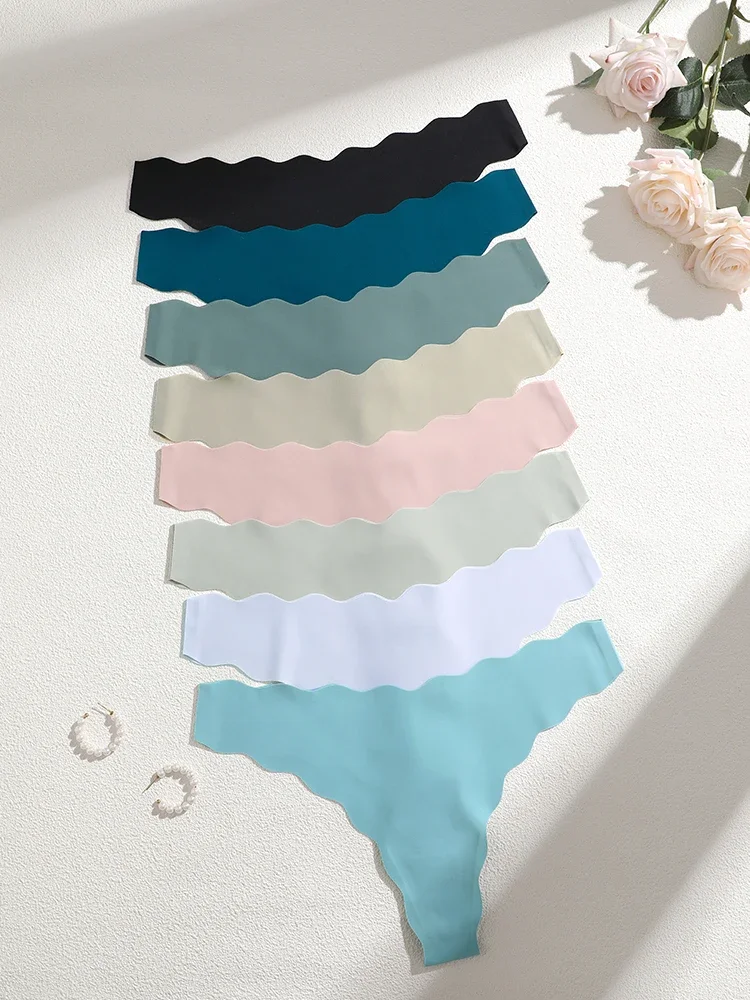 8 pièces Lingerie Sexy femmes culottes sans couture glace soie string femme sous - vêtements pour femmes élasticité tongs Secret G - String - Miniature 3