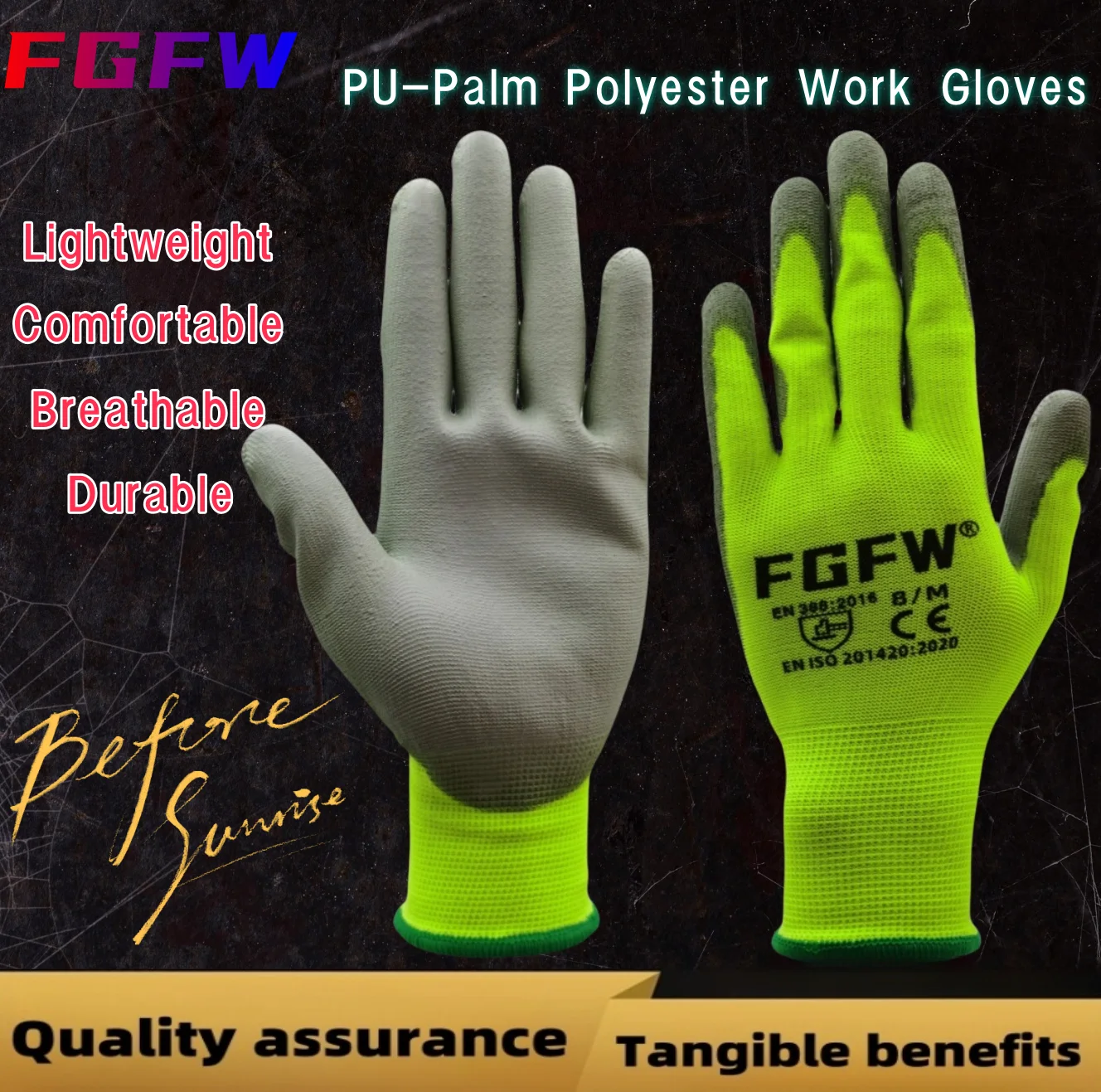 10 paires de gants de travail enduits de PU – Gants de sécurité légers et durables certifiés EN 388/ISO20471, tailles S/M/L/XL - pas cher - livraison - Miniature 2
