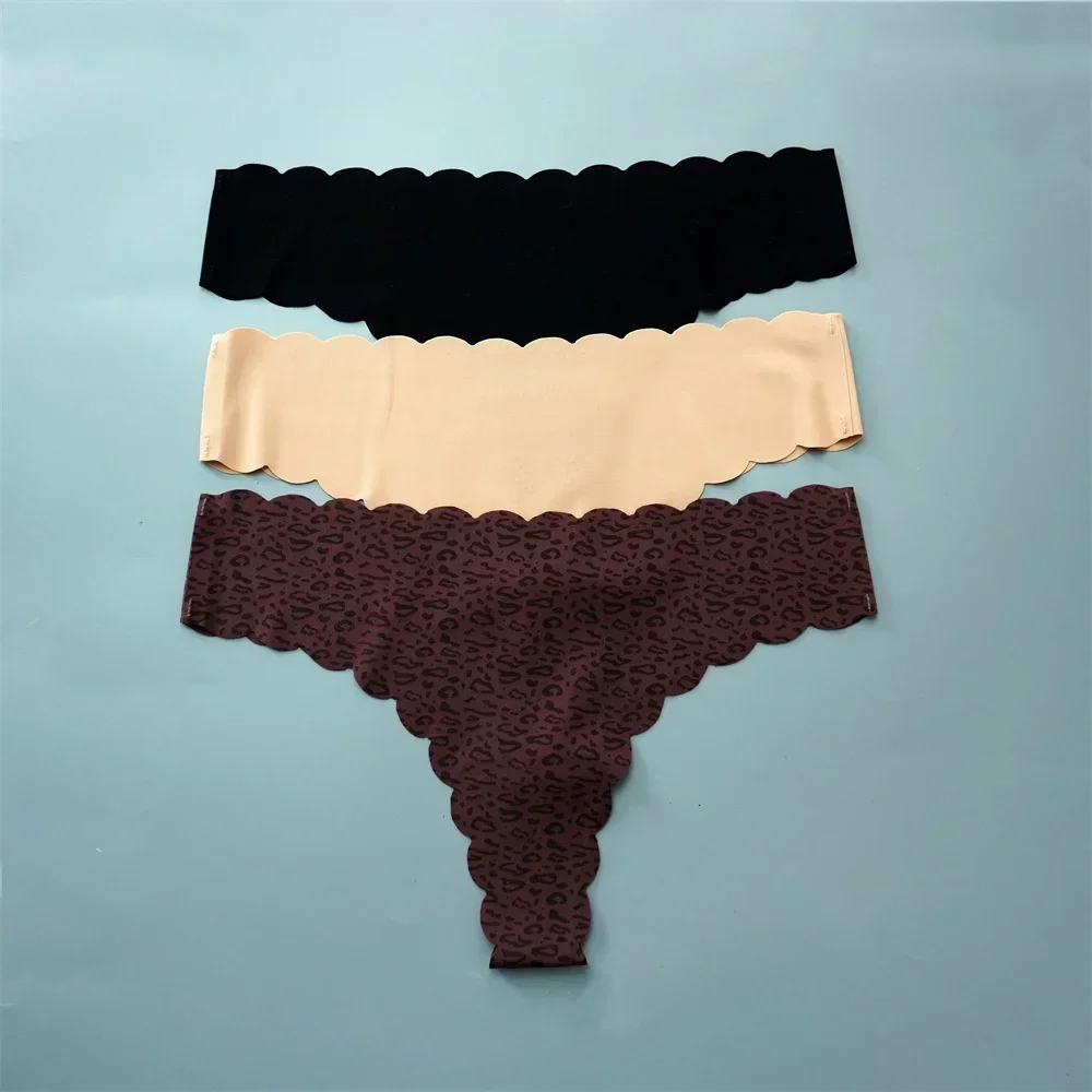 String en soie glacée pour femmes, 3 pièces/paquet, Super léger, sans couture, Lingerie Sexy, sous - vêtements, séchage rapide, culotte string, Tangas - Miniature 15