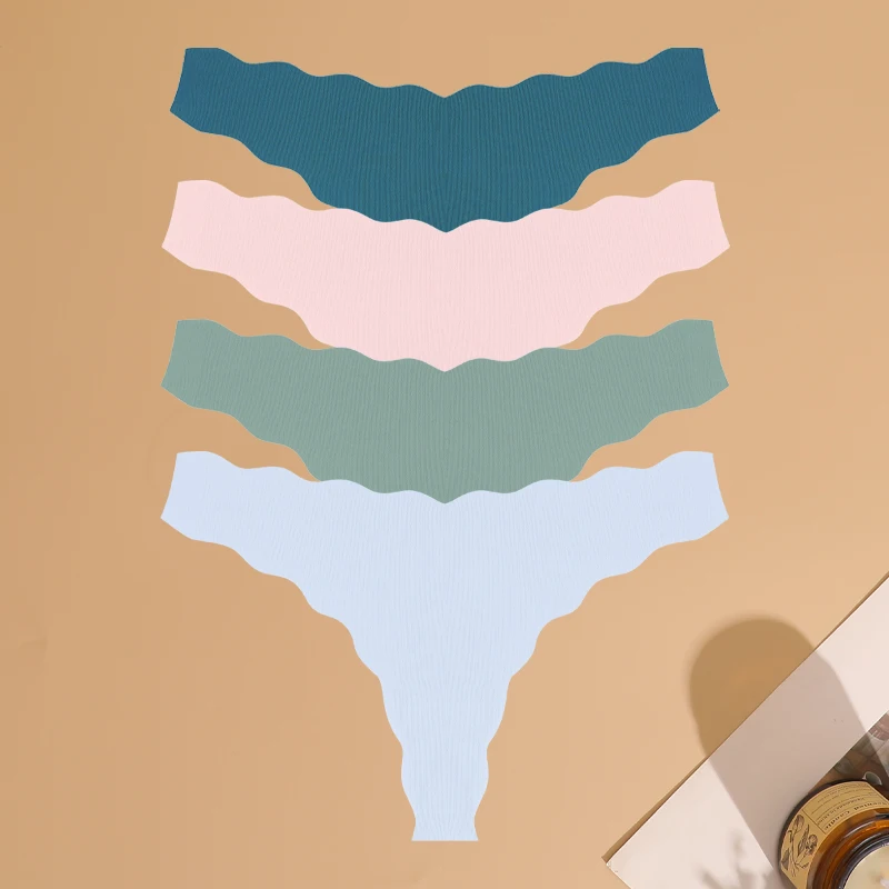 Sous - vêtements en tricot sans couture pour femmes, culotte Ultra douce, Sexy, respirant, solide, taille basse, string extensible, t - back, 4 pièces - Miniature 9