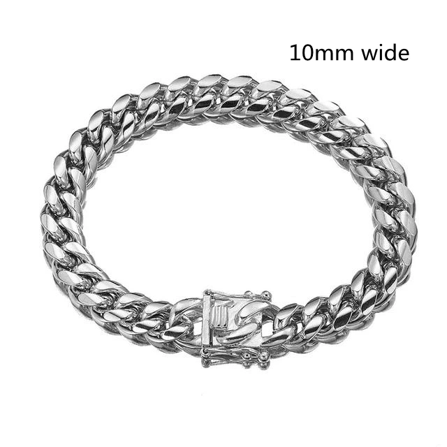 Bracelet en acier inoxydable couleur or/or Rose, chaîne à maillons cubains, bijoux 7 - 11 pouces pour hommes et femmes, 8/10/12/14/16/18mm - Miniature 18