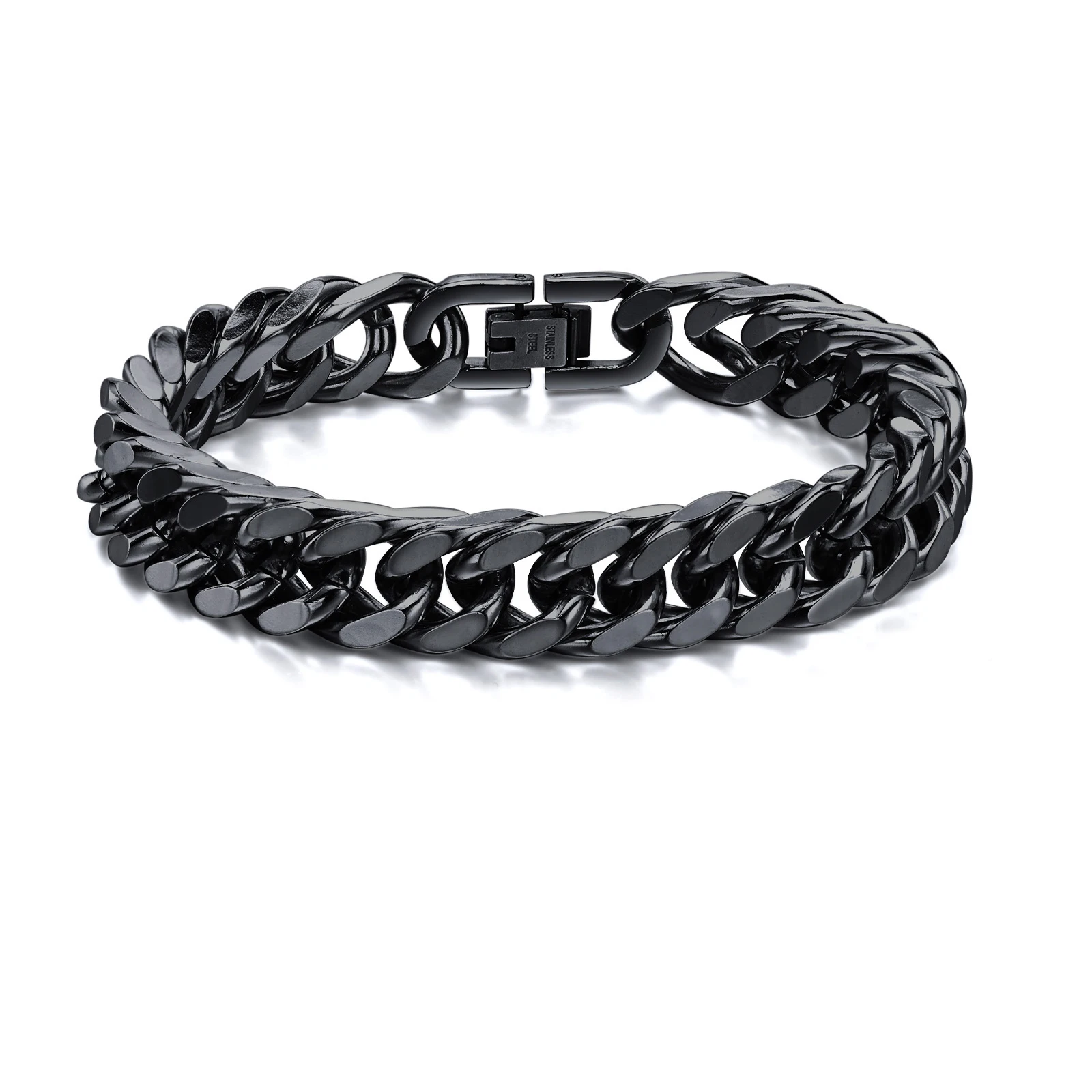Vnox - Bracelets cubains en acier inoxydable pour hommes, 10/12/15mm de largeur, bijoux hip hop pour garçons - Miniature 9