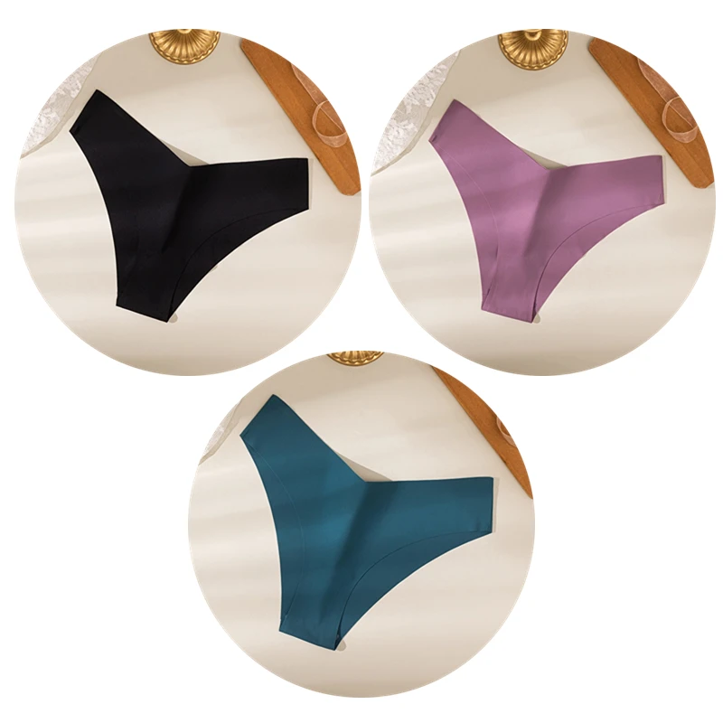 TrowBridge 3 pièces/ensemble culottes pour femmes sous - vêtements sans couture coupe en V Lingerie respirante slips en Satin de soie sous - vêtements de sport confortables - Miniature 11