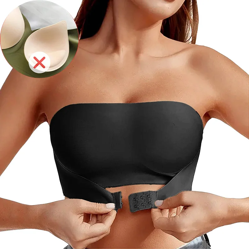 Soutien - gorge sans bretelles sans couture pour femmes, rembourré amovible, haut en soie glacée douce, sous - vêtements sans bretelles, sûr, antidérapant, Push Up, haut tubulaire Sexy - Miniature 9