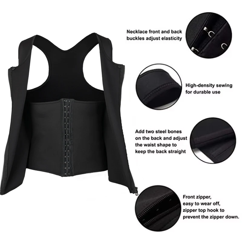 Débardeur amincissant pour hommes, gilet de Compression confortable avec fermeture éclair, solide soutien du dos, maillot de corps, hauts de Compression - Miniature 4