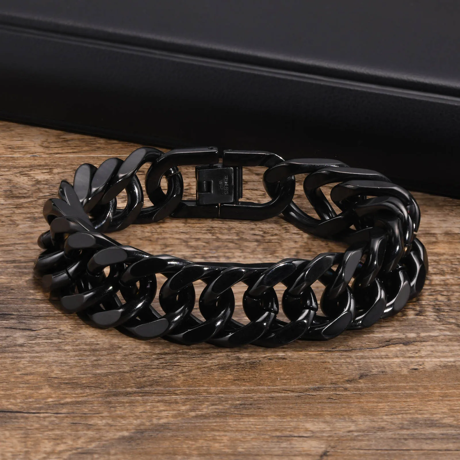 Bracelet à chaîne cubaine épaisse pour homme, acier inoxydable, or, argent, noir, couleur rétro, Miami, lien gourmette, cadeau, largeur 8/10/12/15MM - Miniature 9