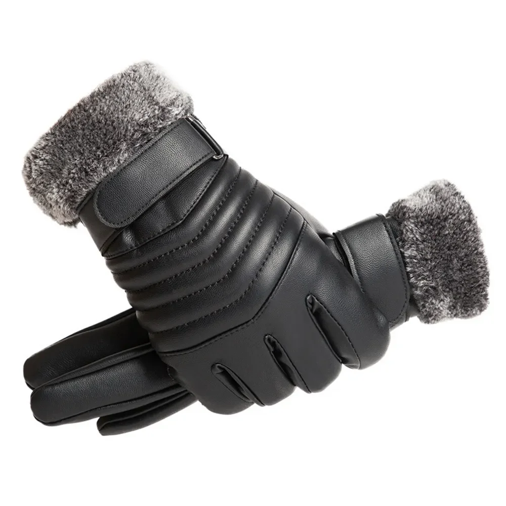 Gants D'hiver HOMMES Fourrure Bouche En Peluche Isolation Gants En Plein Air Vélo Moto PU Écran Tactile Coton Gants - pas cher - livraison - Image 1