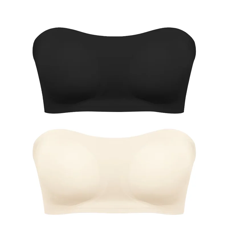 Soutien - gorge sans bretelles sans couture pour femmes, rembourré amovible, haut en soie glacée douce, sous - vêtements sans bretelles, sûr, antidérapant, Push Up, haut tubulaire Sexy - Miniature 10