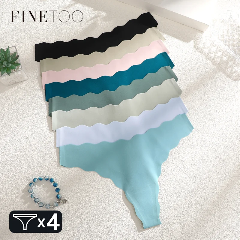 FINETOO - String Ultra Doux Sans Couture pour Femme, Culotte Invisible et Respirante, Sous - Vêtement Sexy de Couleur Unie, 4 Pièces - Image 1
