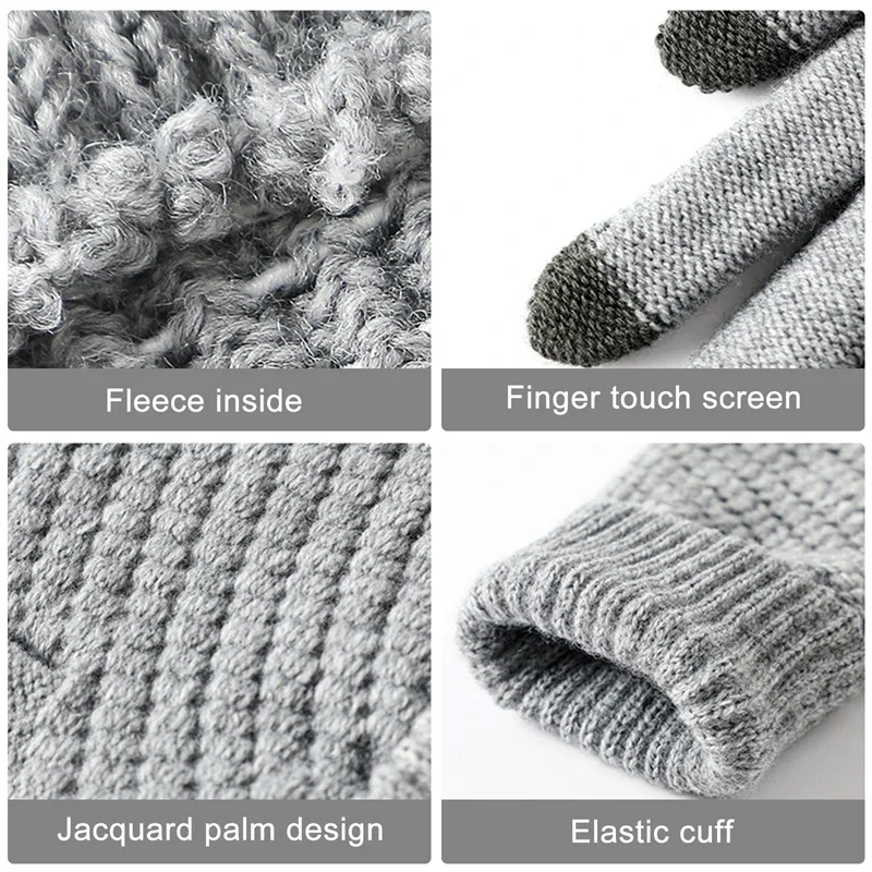Gants chauds d'hiver pour écran tactile pour femmes et hommes, mitaines en tricot classiques extensibles, en laine, doigt complet, pour cyclisme en plein air, conduite - pas cher - livraison - Miniature 3