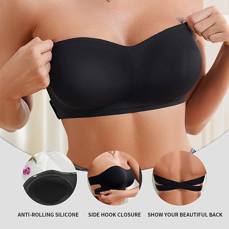Soutien - gorge sans bretelles sans couture pour femmes, rembourré amovible, haut en soie glacée douce, sous - vêtements sans bretelles, sûr, antidérapant, Push Up, haut tubulaire Sexy - Miniature 6